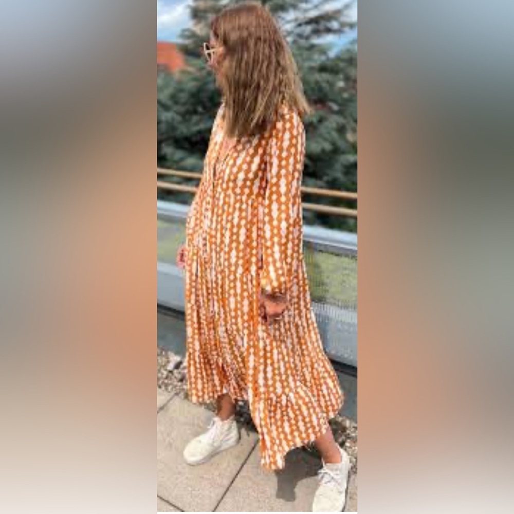 zara  Orange Patterned Maxi Dress - Picture 4 of 9